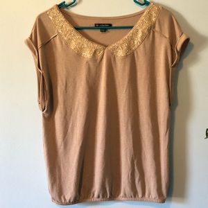AEO Tan Sequin Collar Shirt Small